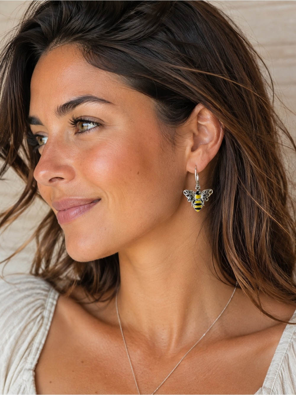 Bumble Bee Leverback Earrings – Yellow & Black Enamel Silver Tone - Picture 3 of 5